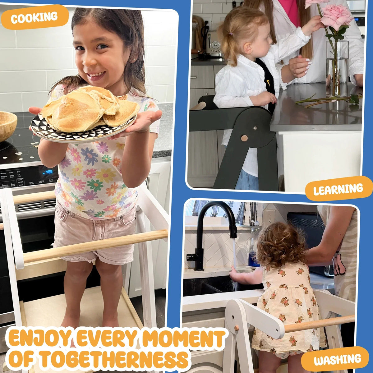 Nouveauté 2026 – Tour de cuisine pliable HARPPA pour tout-petits, tour sur pied pour enfants de 1,5 à 6 ans, blanche
