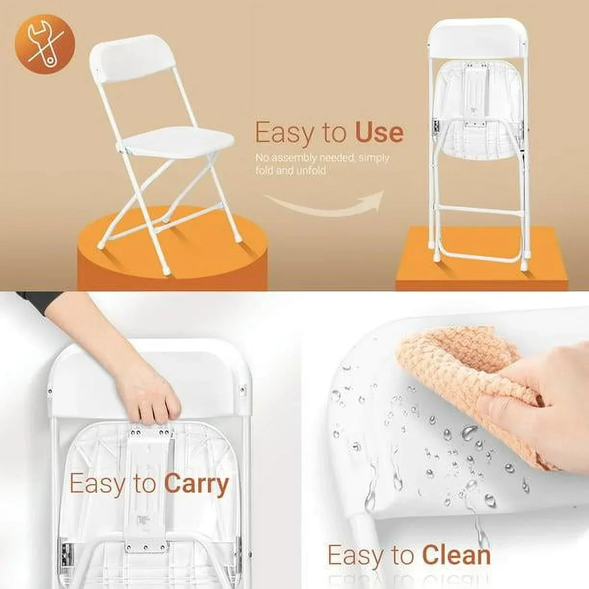Nouveauté 2026 – Ktaxon Lot de 10 chaises pliantes empilables en plastique blanc, idéales pour les mariages et les fêtes d'adultes