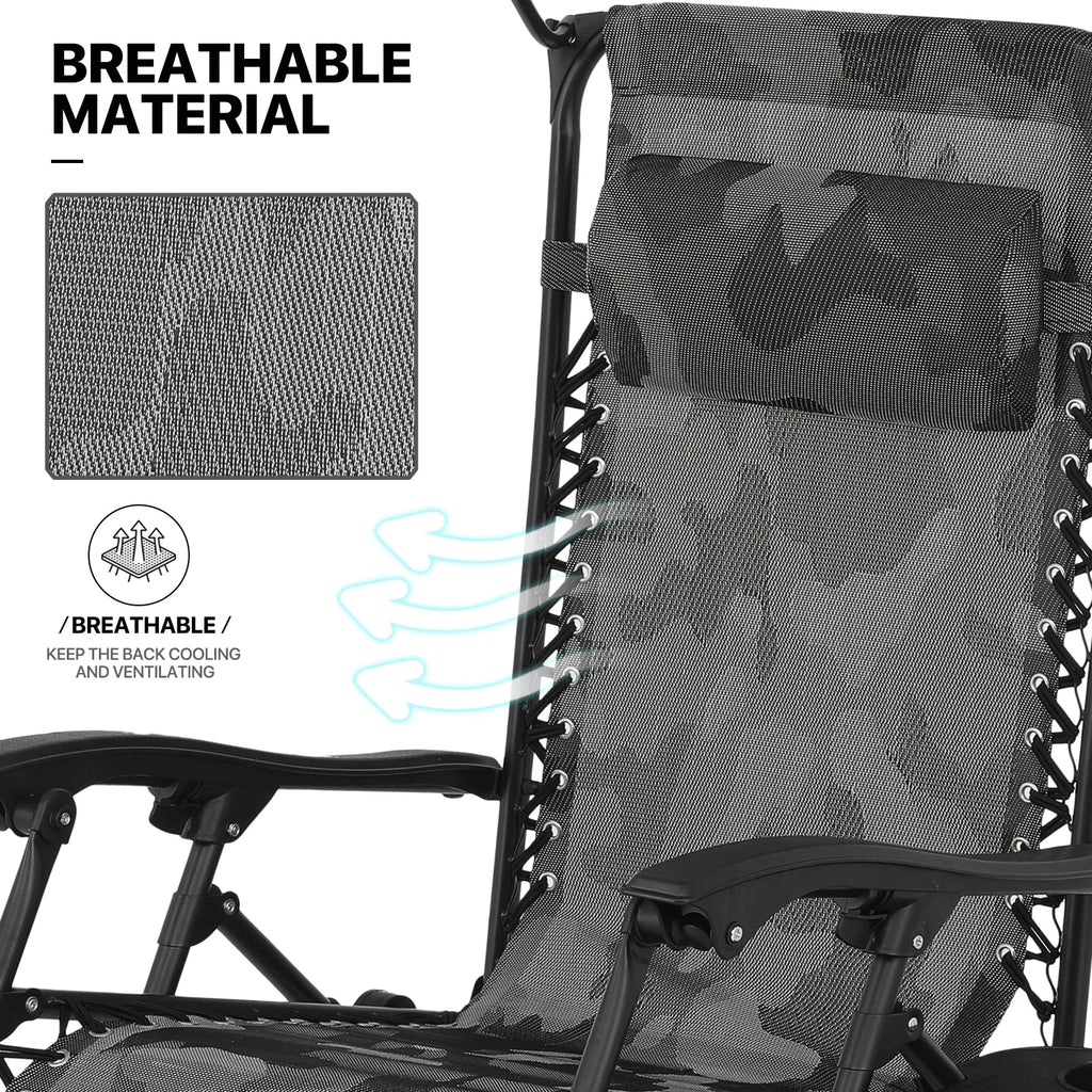 Nouveauté 2026 – Ensemble de 2 chaises MoNiBloom Zero Gravity , fauteuils de plage/terrasse pliables avec auvent et appui-tête, noirs