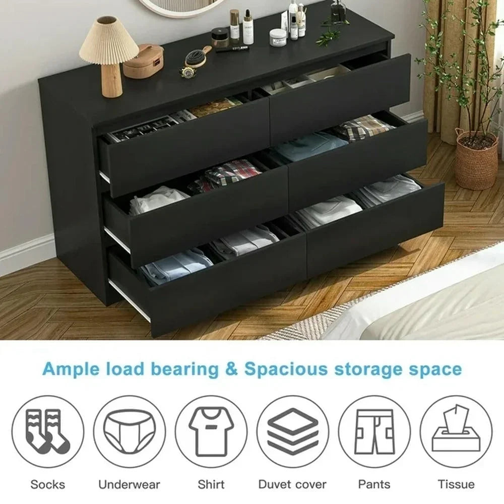Nouveauté 2026 – Commode moderne Kadyn à 6 tiroirs, meuble en bois, commode pour chambre, meuble de rangement de cuisine avec tiroirs, commode (noire