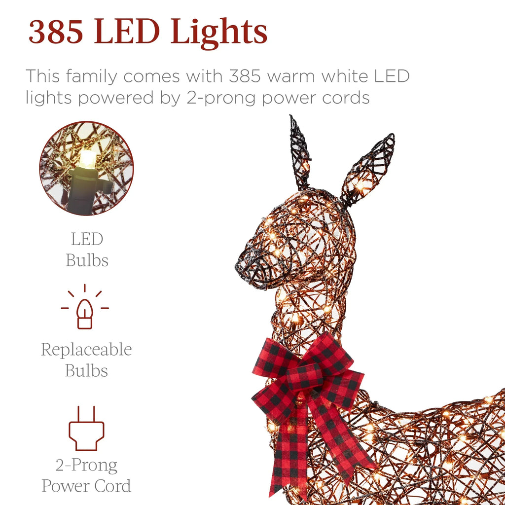 Nouveauté 2026 – Décoration de jardin extérieure Best Choice Products : cerfs lumineux de Noël en 3 pièces, 2 m (6,5 pi), avec 385 lumières DEL et piquets – Or