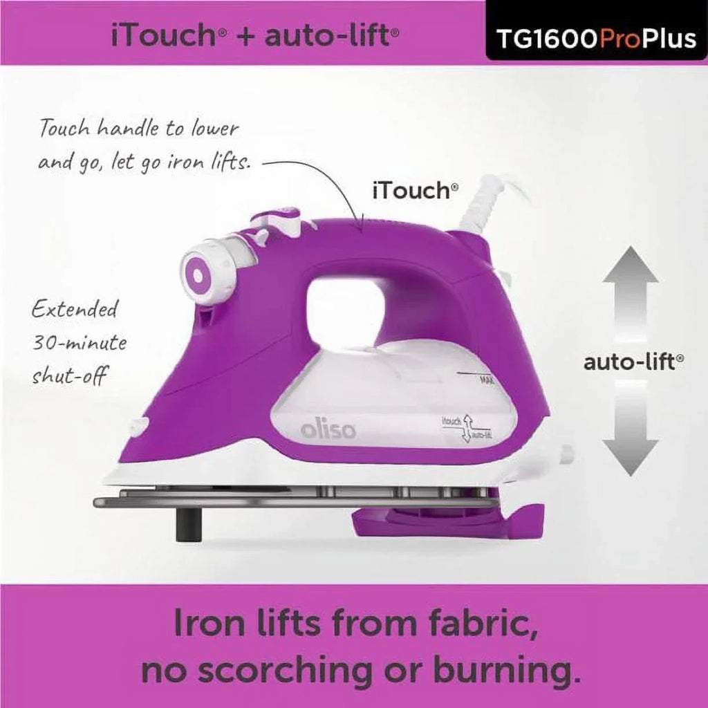 Nouveauté 2026 – Fer à repasser vapeur Oliso TG1600 Pro Plus 1800 W avec fonction SmartIron et levage automatique – idéal pour le repassage de vêtements, la couture, le quilting et les loisirs créatifs | Semelle en céramique Diamond-Flow, jaune