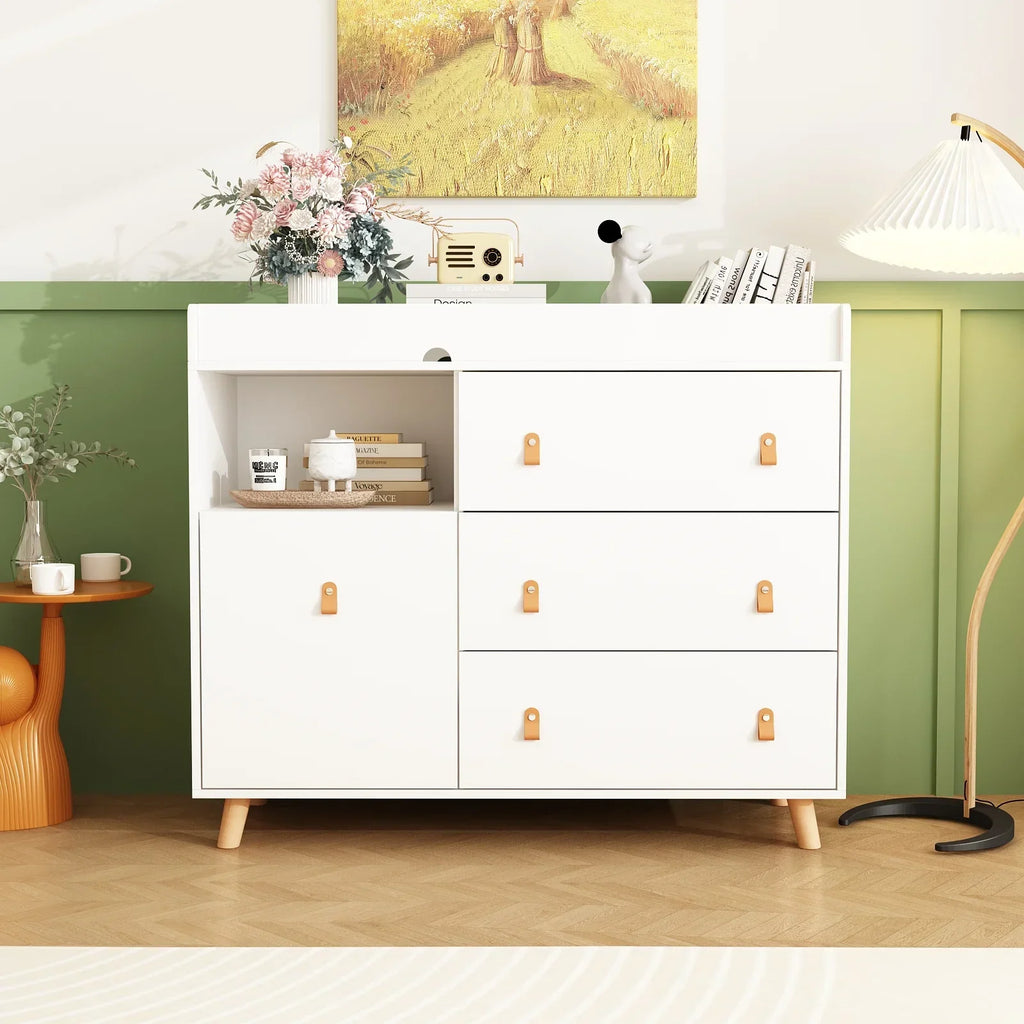 Nouveauté 2026 – Table à langer/commode pour chambre de bébé OXYLIFE , 114 cm (45 po), avec 4 tiroirs et une étagère, blanche