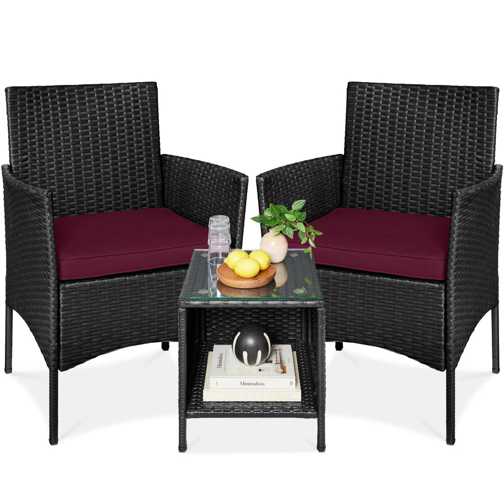 Nouveauté 2026 – Ensemble bistro de jardin 3 pièces en résine tressée Best Choice Products , avec 2 chaises et une table - Gris/Bleu marine