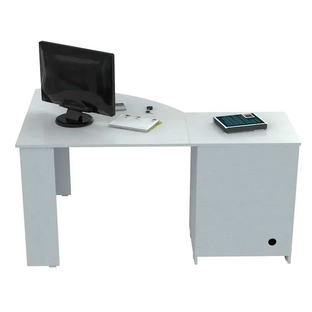 Nouveauté 2026 – Bureau d'angle moderne Inval avec 2 tiroirs et un placard, chêne blanchi