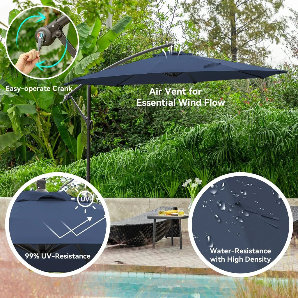 Nouveauté 2026 – Parasol déporté suspendu JUSTLET de 3 m (10 pi) robuste avec base en 4 pièces incluse, beige