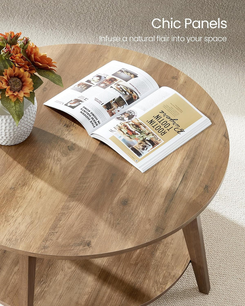Nouveauté 2026 – Table basse ronde VASAGLE , table basse à 2 niveaux avec rangement, pour salon, 80 x 45 cm, facile à monter, couleur miel