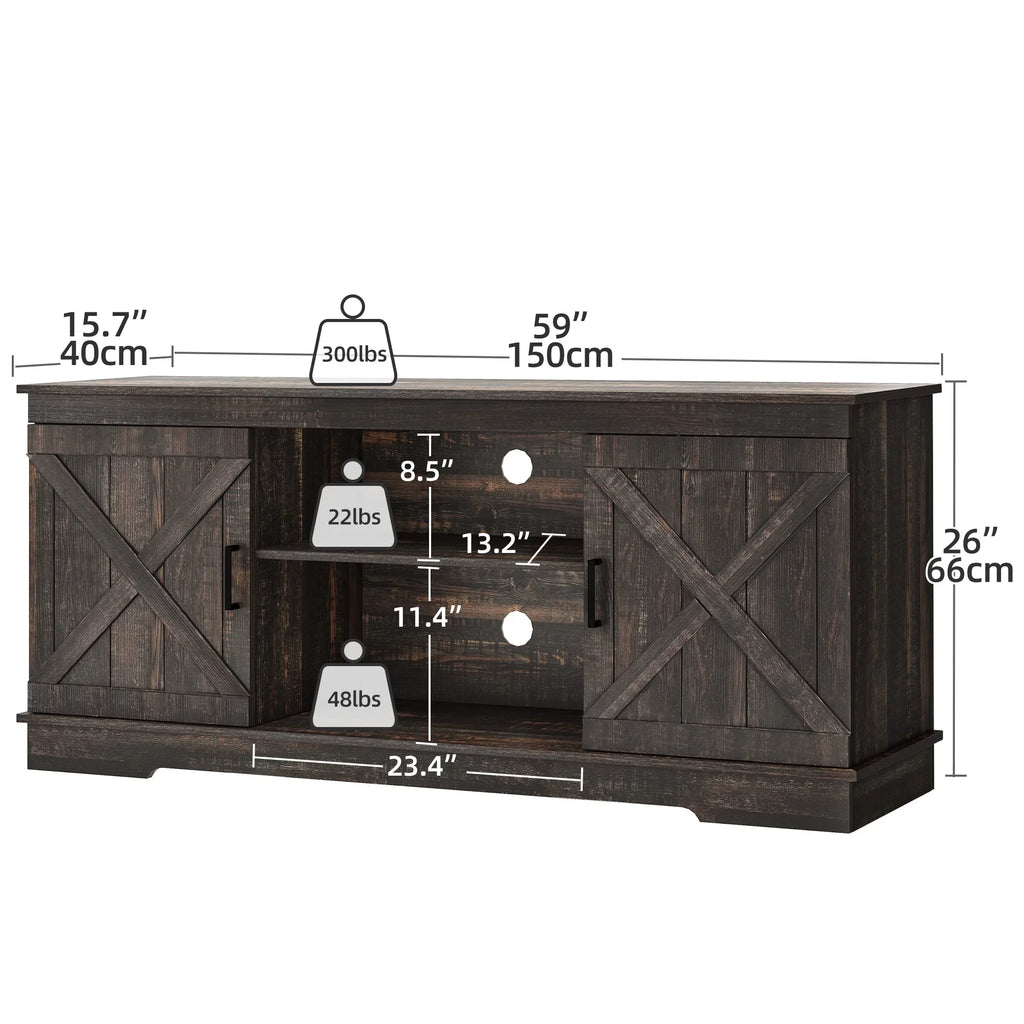 Nouveauté 2026 – Meuble TV Dextrus Farmhouse pour téléviseur 65 pouces, centre multimédia pour salon, meuble console TV, gris délavé