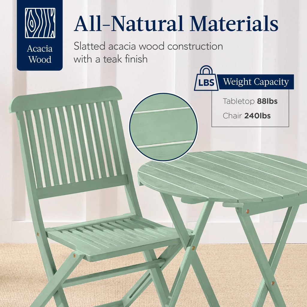 Nouveauté 2026 – Ensemble bistro 3 pièces en bois d'acacia Best Choice Products , mobilier de patio pliant avec 2 chaises et une table - Naturel