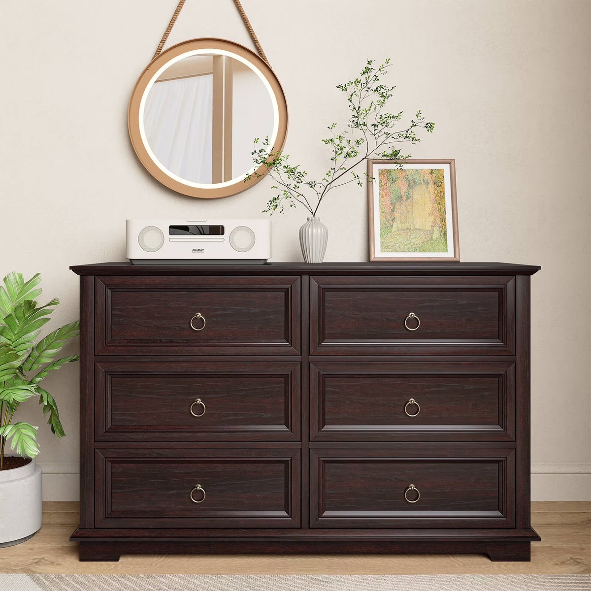 Nouveauté 2026 – Commode FAGAGA 6 tiroirs pour salon, meuble de rangement en bois pour chambre, blanc