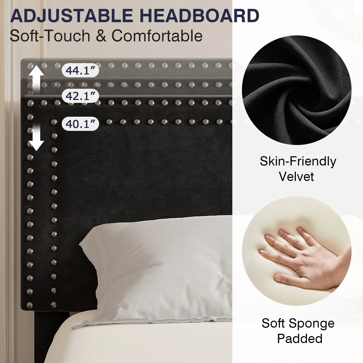 Nouveauté 2026 – Lit plateforme VECELO , beige, avec 4 tiroirs de rangement à roulettes, tête de lit capitonnée et réglable