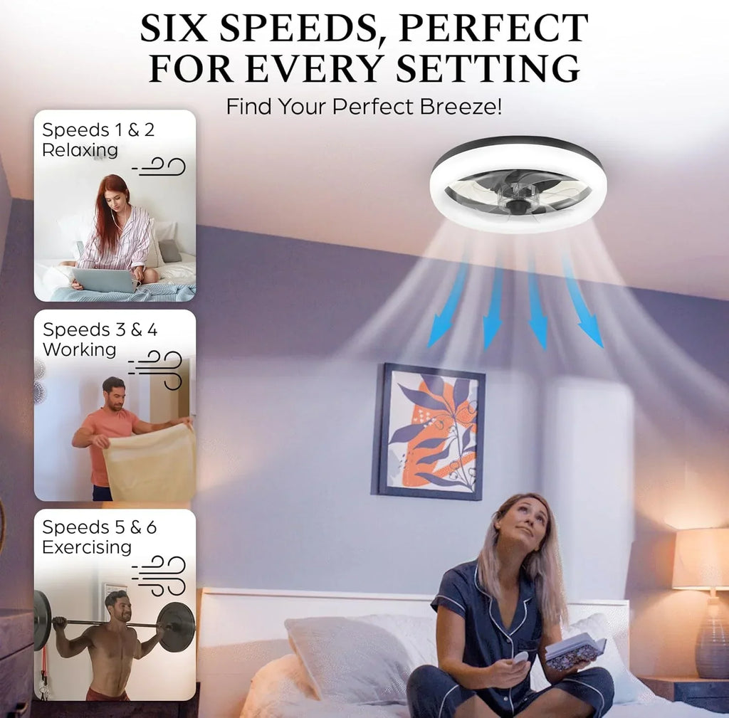 Nouveauté 2026 – Ventilateur de plafond extra-plat CannonX 14" avec éclairage et télécommande, ventilateur de plafond moderne avec lumière, 6 vitesses, 3 modes d'éclairage (3500K-5500K), montage encastré pour chambre à coucher, LED 2200 lumens