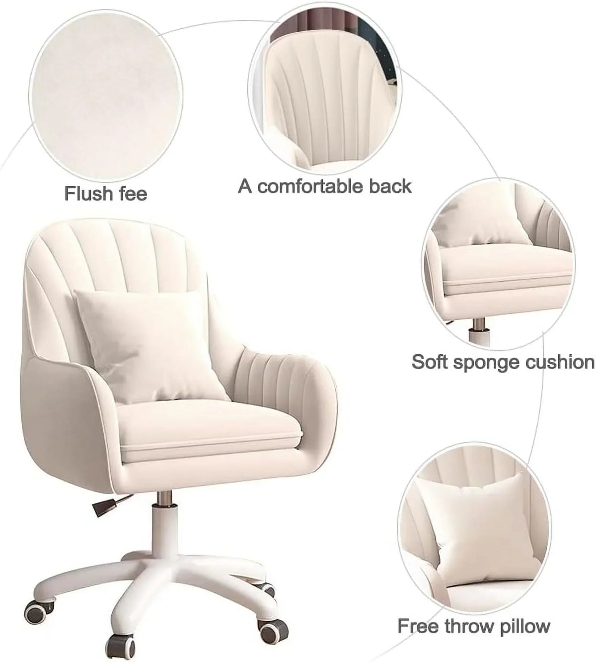 Nouveauté 2026 – Fauteuil de bureau Home , chaise d'ordinateur avec dossier mi-haut capitonné, style moderne, pivotante et réglable en hauteur, en velours blanc