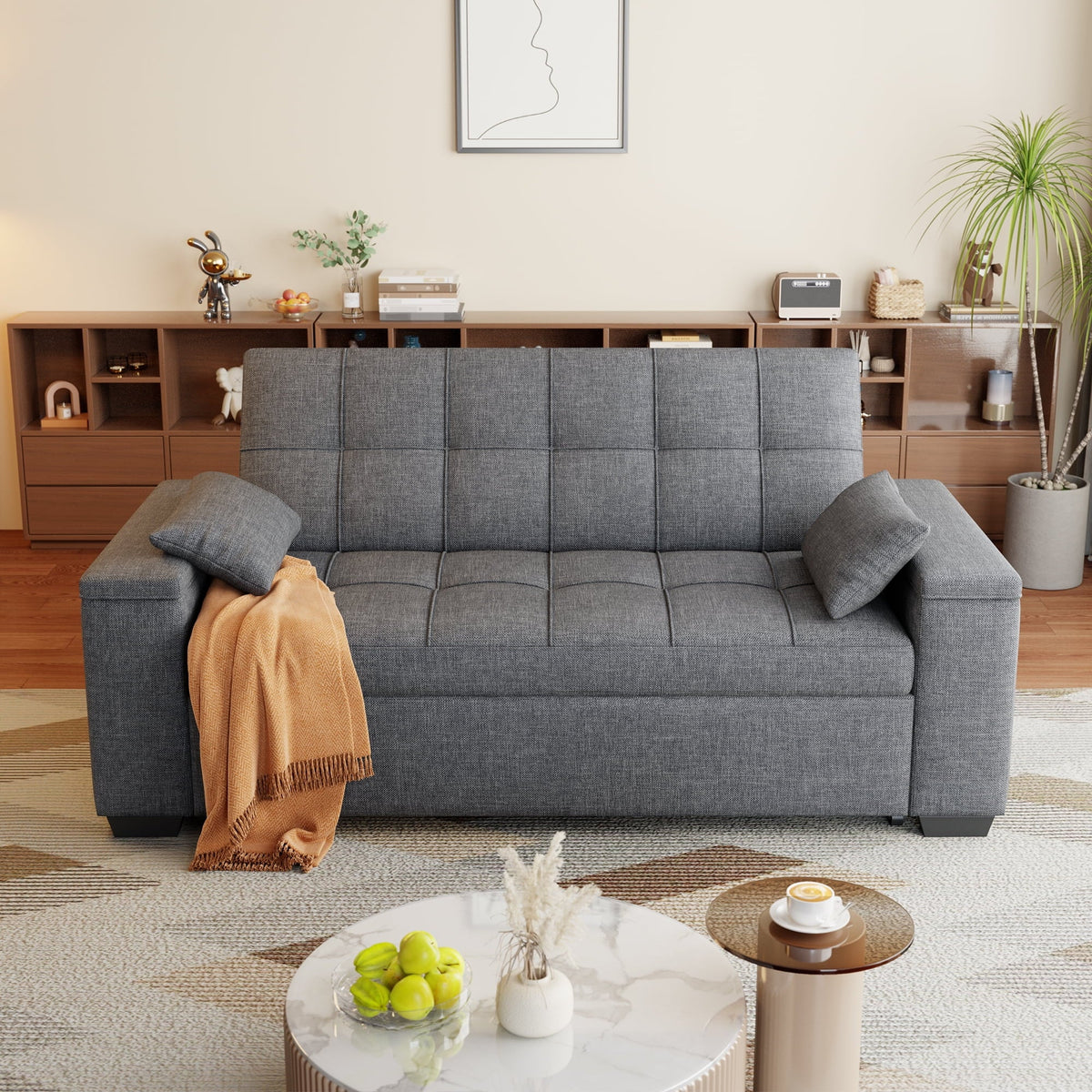 Nouveauté 2026 – Canapé-lit convertible 3 en 1 Lofka avec rangement, dossier réglable et fonction gigogne - Fauteuil-lit idéal pour les petits espaces et les appartements, gris foncé