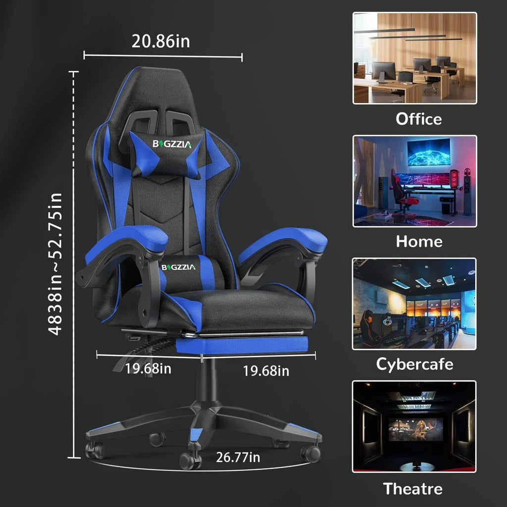Nouveauté 2026 – Chaise de jeu Bigzzia , chaise de bureau ergonomique avec appui-tête et soutien lombaire réglables en hauteur, pour adultes et adolescents, noir et blanc