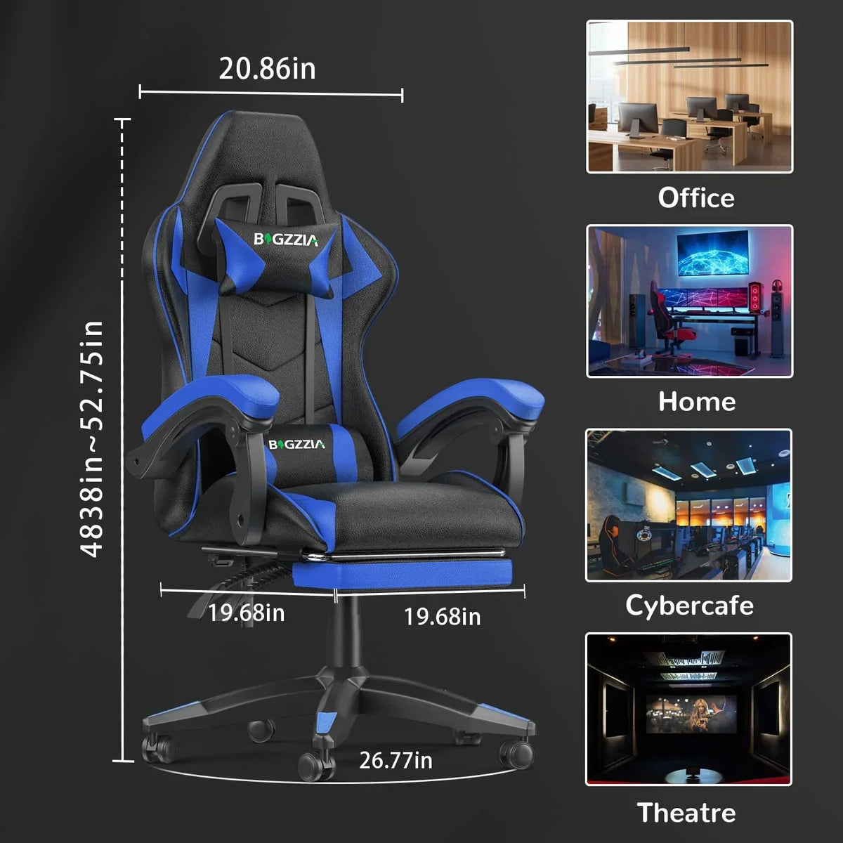 Nouveauté 2026 – Chaise de jeu Bigzzia , chaise de bureau ergonomique avec appui-tête et soutien lombaire réglables en hauteur, pour adultes et adolescents, noir et blanc