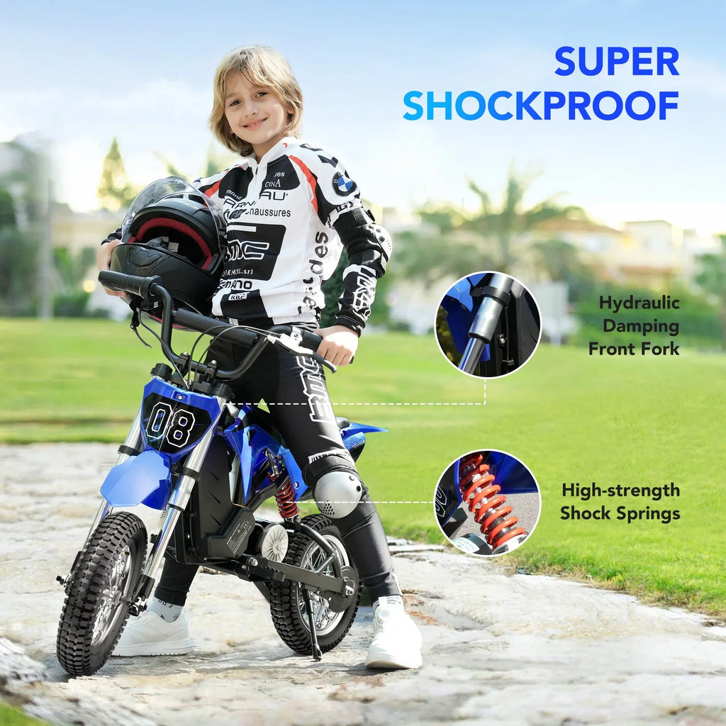 Nouveauté 2026 – Moto électrique tout-terrain pour enfants 36V, moto électrique rapide jusqu'à 25 km/h et 16 km d'autonomie, 3 modes de vitesse, poignée d'accélérateur, double suspension et freins pour enfants de 5 à 10 ans