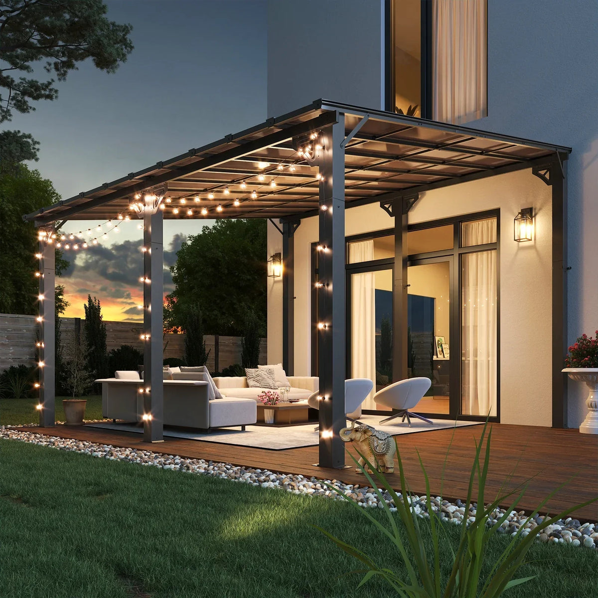 Nouveauté 2026 – Gazebo Aoxun de 2,4 m x 1,5 m pour patio, pergola avec toit incliné, grand auvent mural robuste pour barbecue, idéal pour jardin, terrasse ou patio