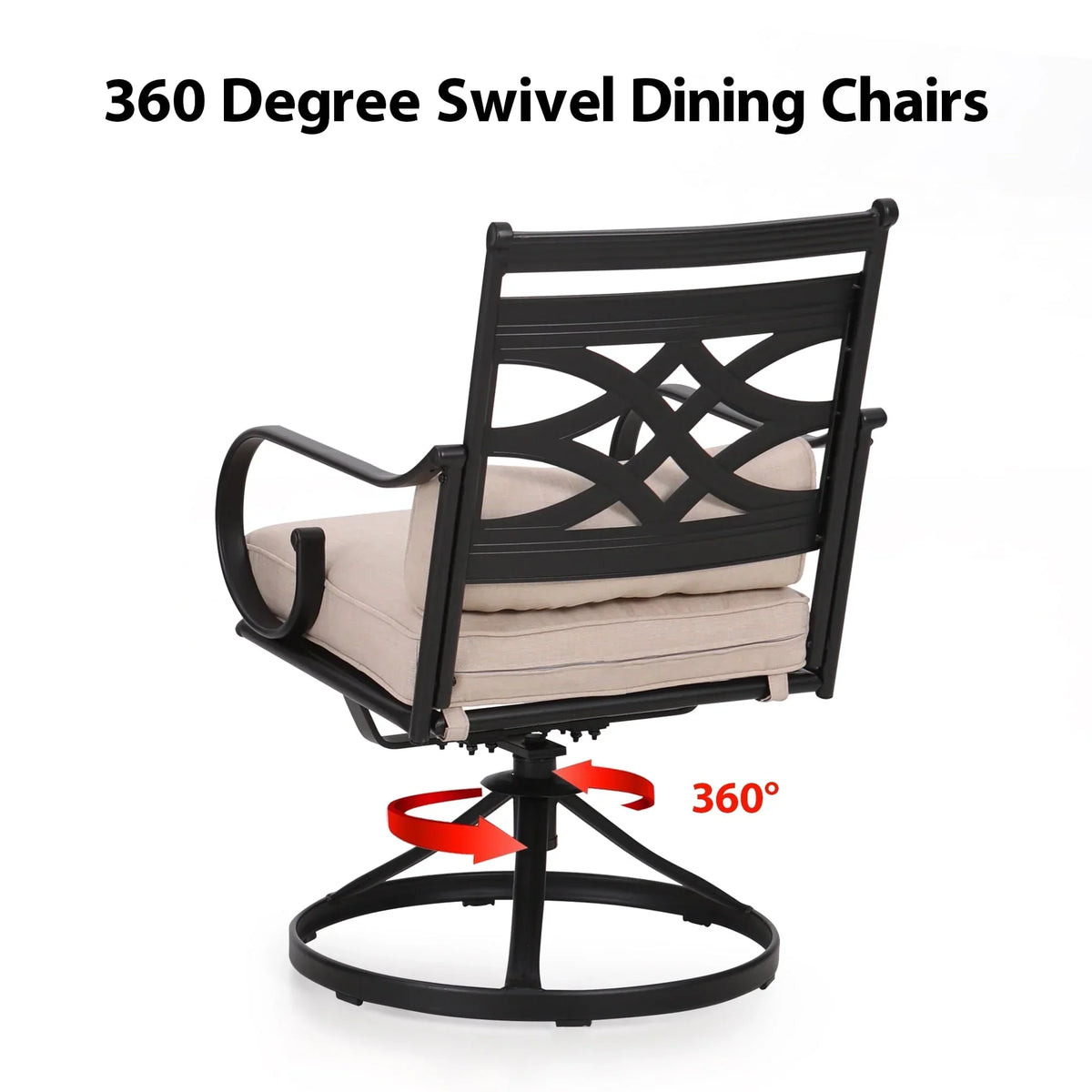 Nouveauté 2026 – Ensemble de salle à manger d'extérieur 5 pièces MF Studio : 1 table ronde en métal et 4 chaises pivotantes d'extérieur avec coussins