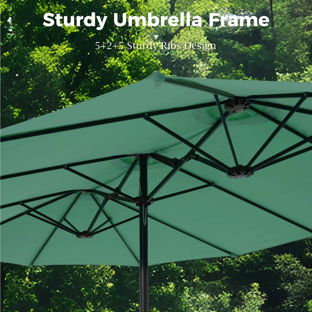 Nouveauté 2026 – Parasol de jardin extra-large Alpha Joy 4,57 m (15 pi) à double face avec manivelle et base - Gris fumé