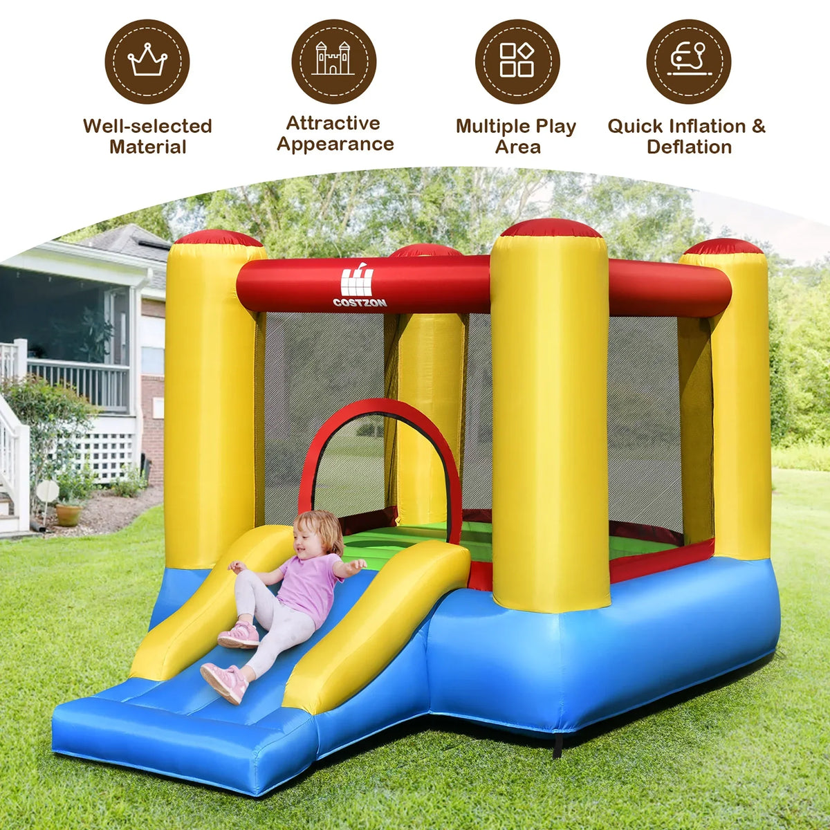 Nouveauté 2026 – Château gonflable Costway pour enfants avec toboggan et souffleur de 480 W