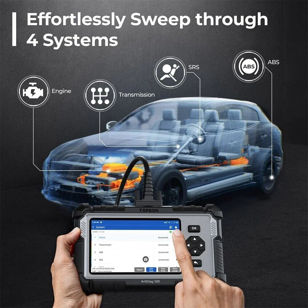 Nouveauté 2026 – Scanner OBD2 TOPDON ArtiDiag500 : diagnostic complet du moteur, de l'ABS, des SRS, de la transmission et du CAN. Test OBD2 complet