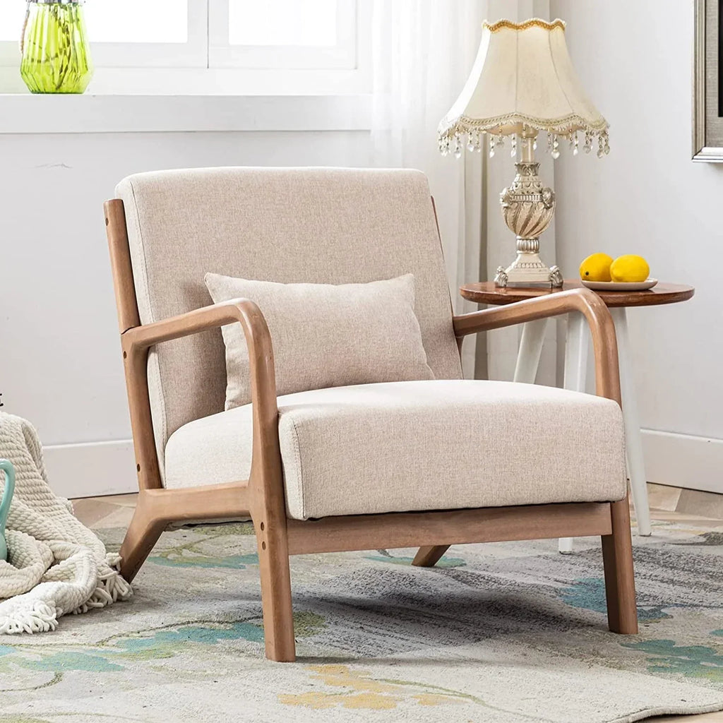 Nouveauté 2026 – Fauteuil d'appoint Bonzy Home style moderne milieu de siècle , fauteuil de lecture/détente en tissu avec structure en bois massif, montage facile, beige