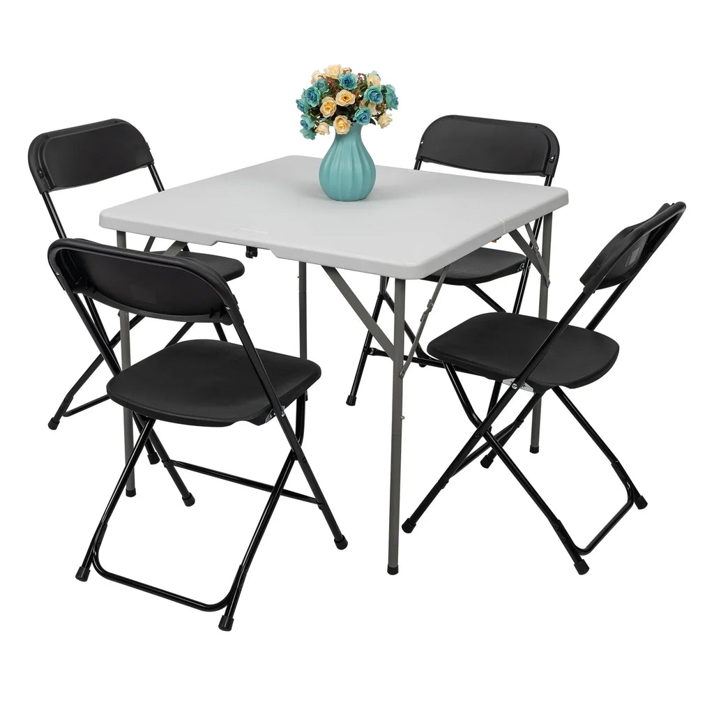 Nouveauté 2026 – Ensemble table et chaises pliantes en plastique noir Ktaxon , 1,83 m (6 pi), blanc, et lot de 10