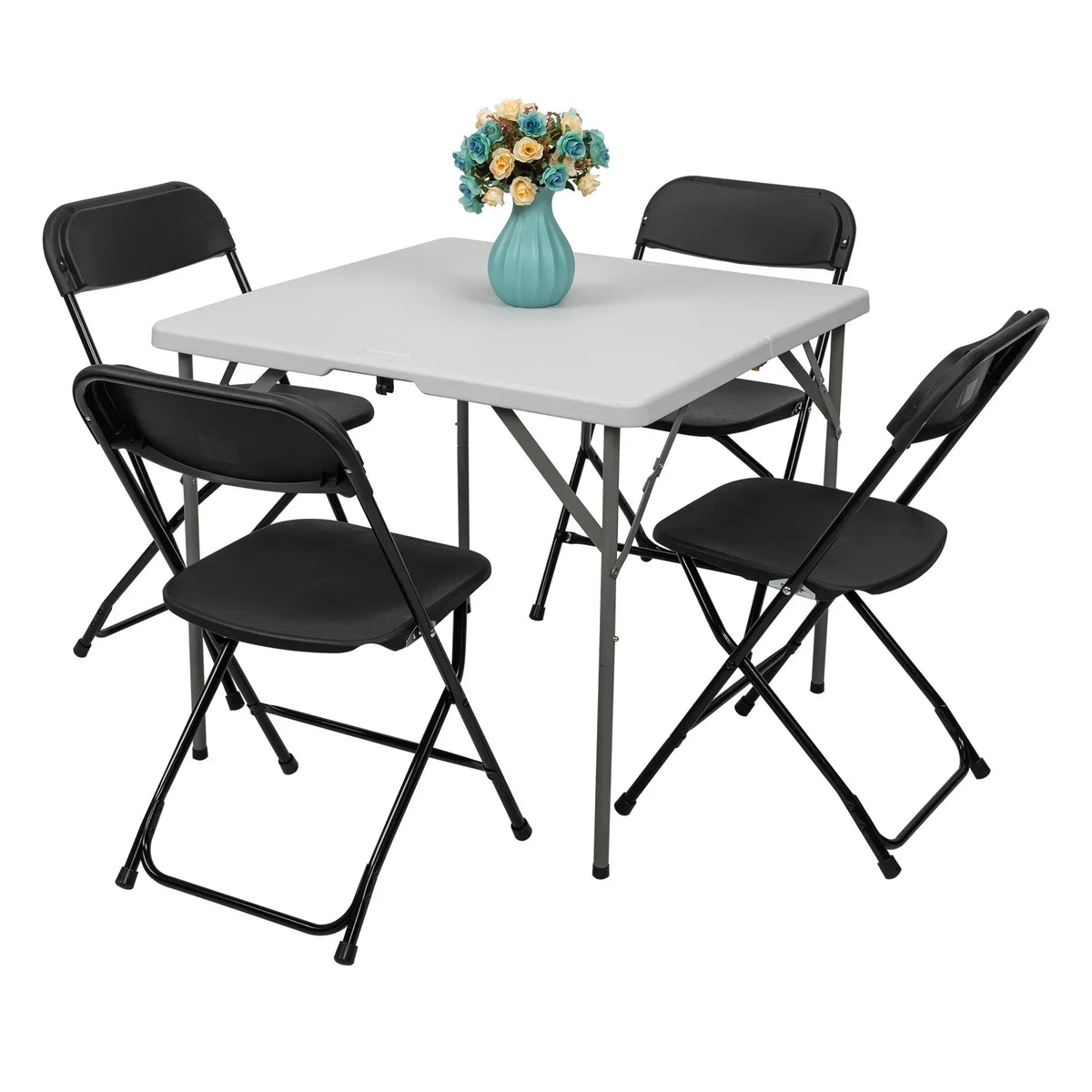 Nouveauté 2026 – Ensemble table et chaises pliantes en plastique noir Ktaxon , 1,83 m (6 pi), blanc, et lot de 10