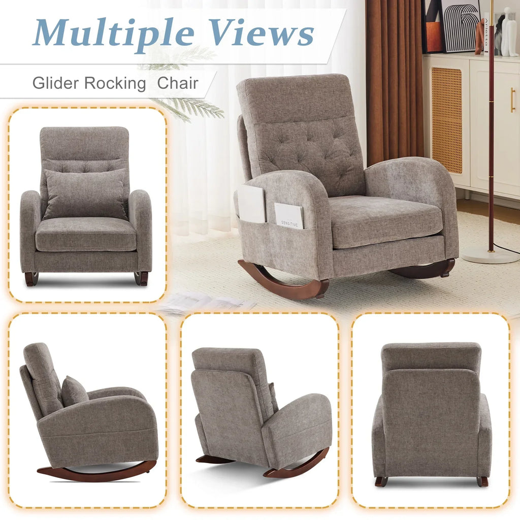 Nouveauté 2026 – Fauteuil à bascule Ktaxon , fauteuil de lecture inclinable, confortable, revêtu de velours peluche, canapé à bascule une place, beige, idéal pour le salon, la chambre d'enfant ou la chambre à coucher