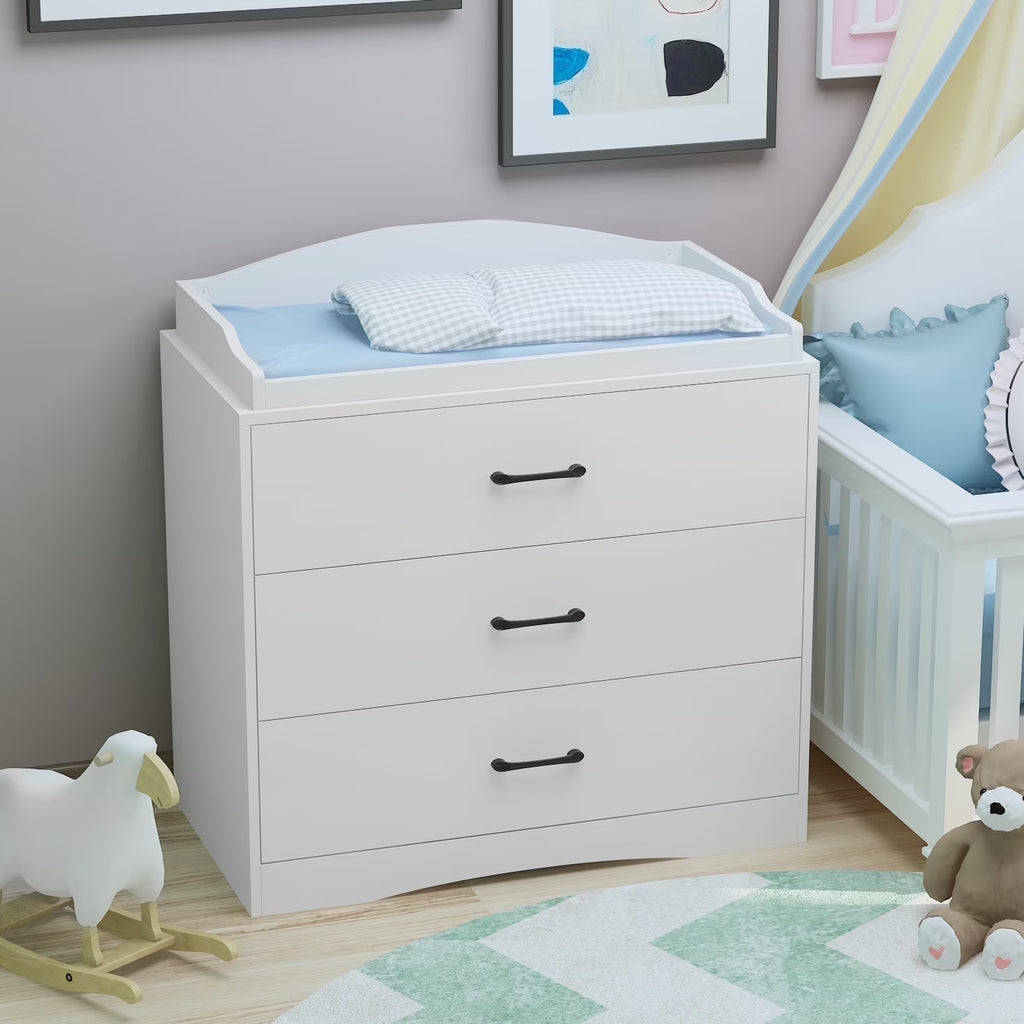 Nouveauté 2026 – Table à langer/commode pour chambre de bébé OXYLIFE , 114 cm (45 po), avec 4 tiroirs et une étagère, blanche