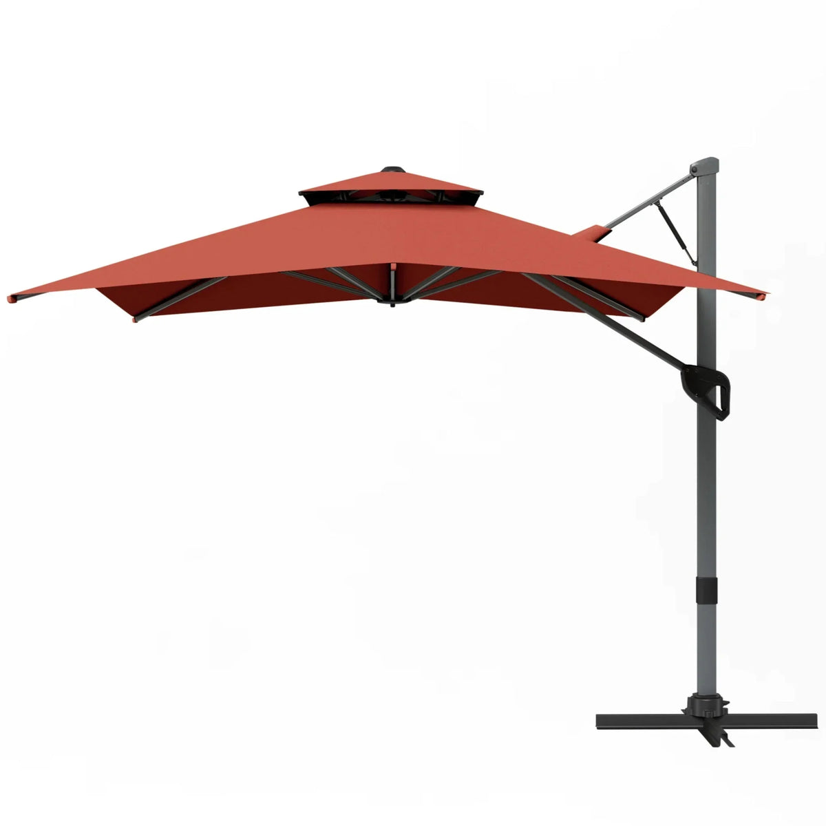Nouveauté 2026 – Parasol d'extérieur Alpha Joy 12x9pi (3,66 x 2,74 m), grand modèle rectangulaire déporté à double structure, rotation à 360°, beige
