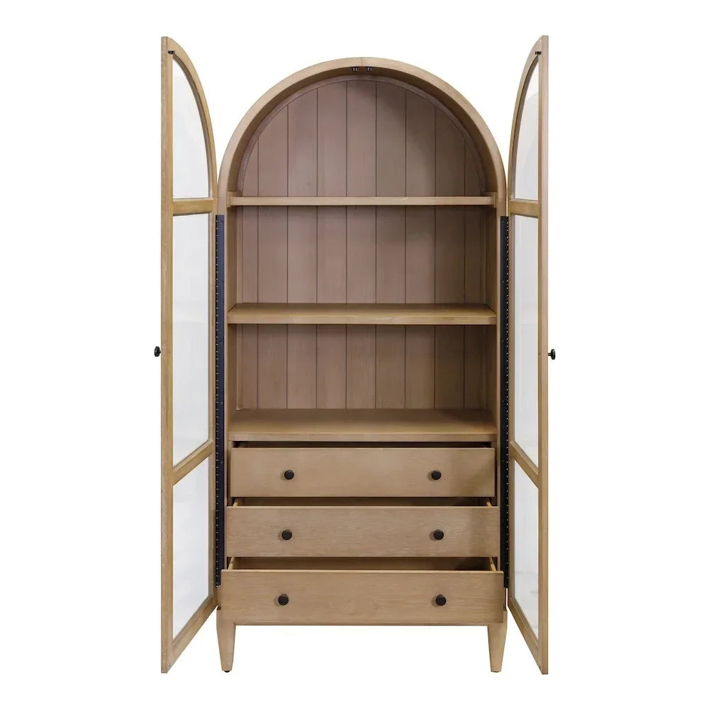 Nouveauté 2026 – Vitrine/bibliothèque cintrée en bois Modern , entièrement assemblée, marron clair