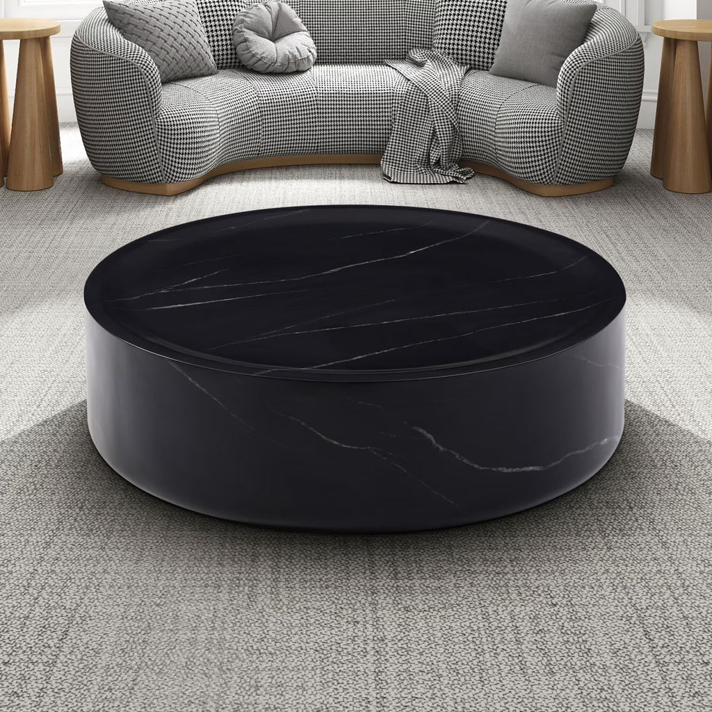 Nouveauté 2026 – Table basse ronde 31,49'' avec texture marbre, table basse circulaire moderne en fibre de verre, table d'appoint pour salon ou extérieur, livrée montée, finition marbre