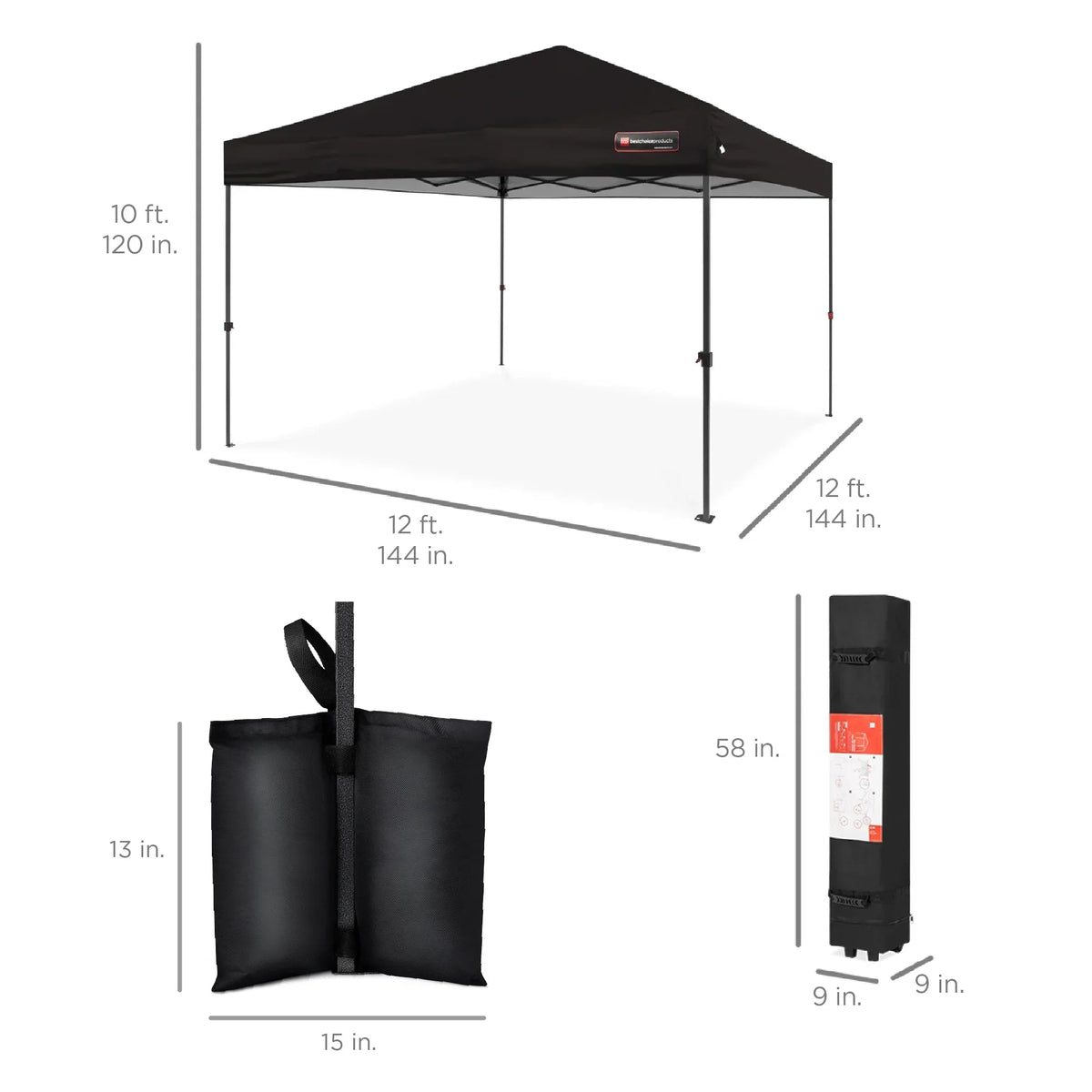 Nouveauté 2026 – Best Choice Products 3,66 m x 3,66 m - Abri pliant facile à monter avec installation en un clic, sac à roulettes et 4 sacs de lestage - Bleu marine