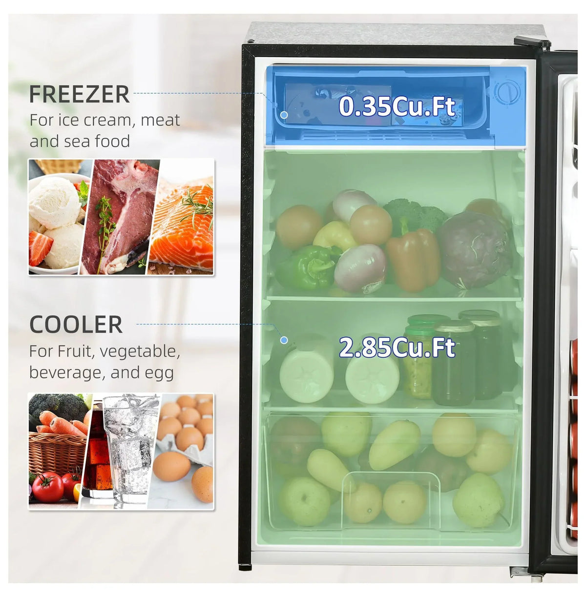 Nouveauté 2026 – Mini-réfrigérateur avec congélateur , réfrigérateur compact de 90 litres (3,2 pi³) pour chambre, dortoir, appartement - Thermostat réglable, porte réversible, noir