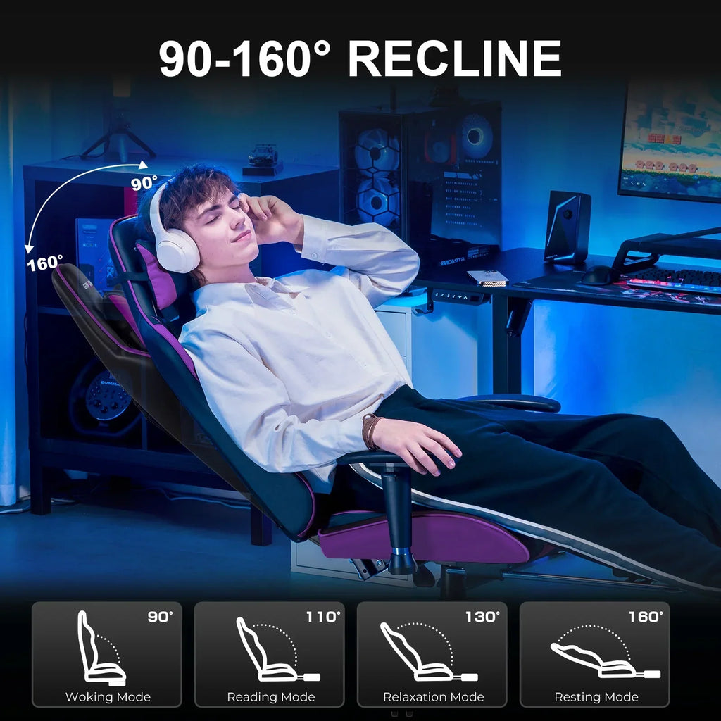 Nouveauté 2026 – Chaise de jeu GTRACING , chaise de bureau ergonomique avec soutien lombaire, revêtement en cuir PU, repose-pieds et appui-tête réglable, rouge
