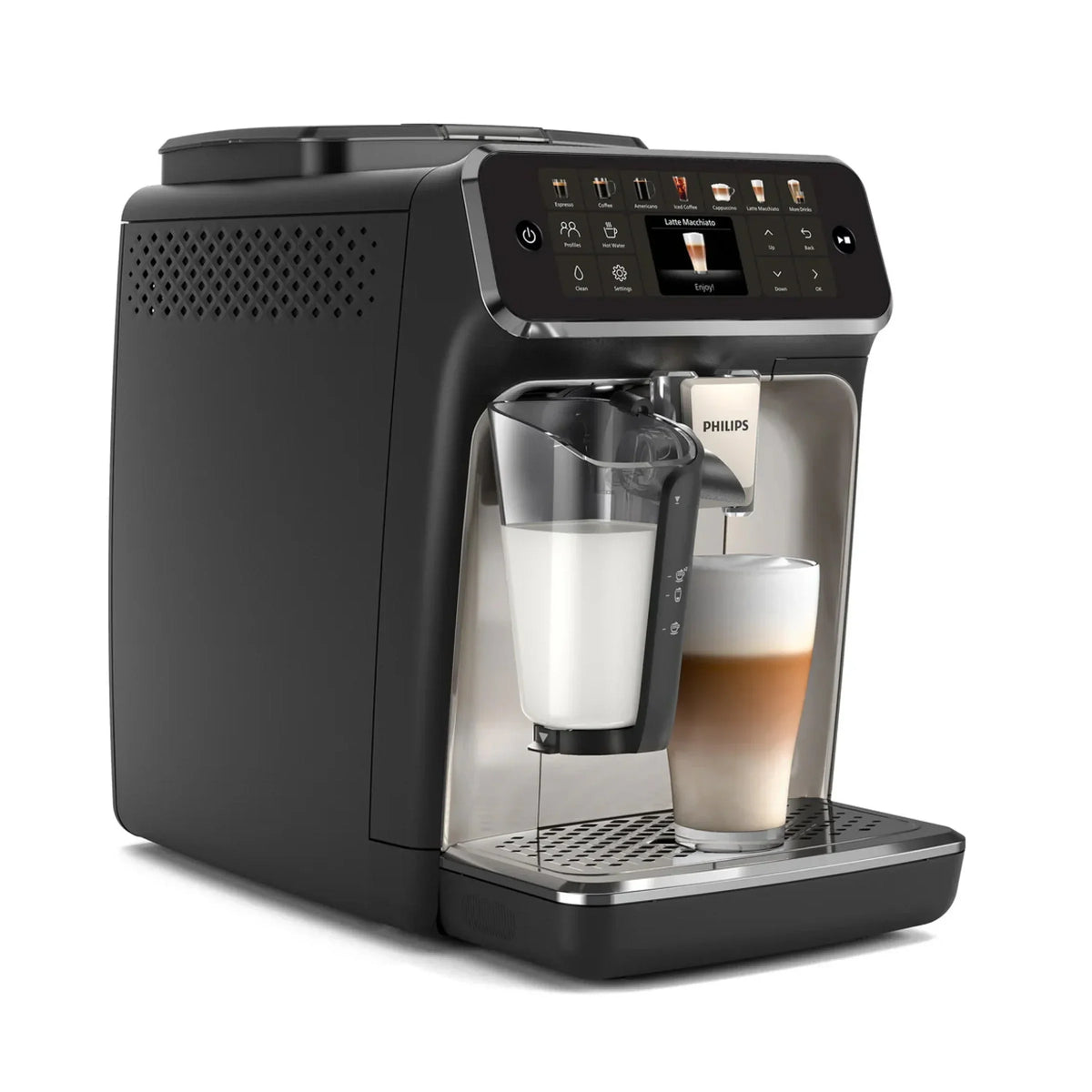Nouveauté 2026 – Machine à expresso entièrement automatique Philips Série 4400 LatteGo , technologie SilentBrew, démarrage rapide. Café aromatique à partir de grains fraîchement moulus, 12 boissons chaudes et glacées, finition chrome noir (EP4447/90
