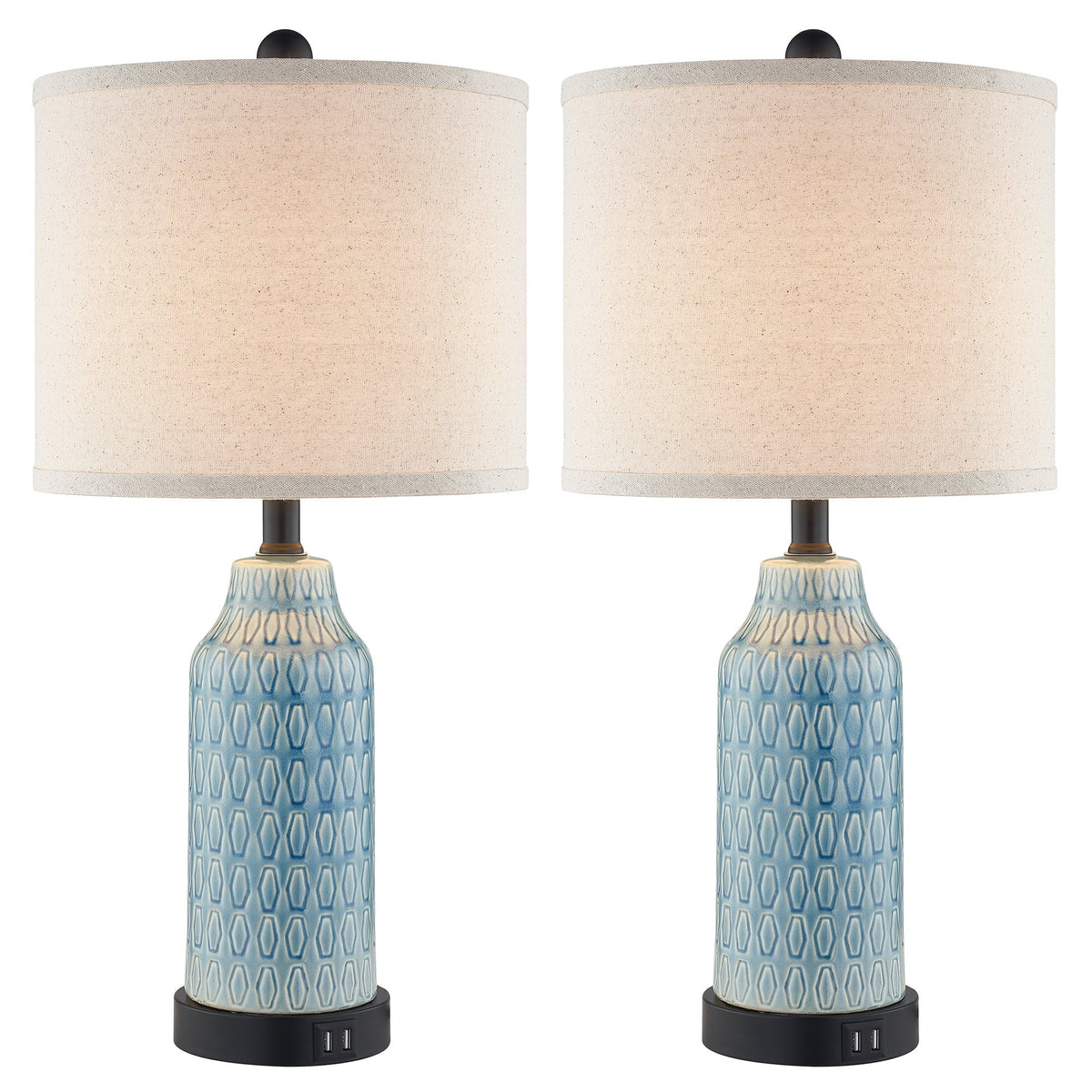 Nouveauté 2026 – Ensemble de 2 lampes de table Cinkeda pour salon et chambre à coucher, avec ports USB, prise secteur, intensité réglable à 3 niveaux, veilleuse tactile, style champêtre, motif floral blanc, lampes de chevet