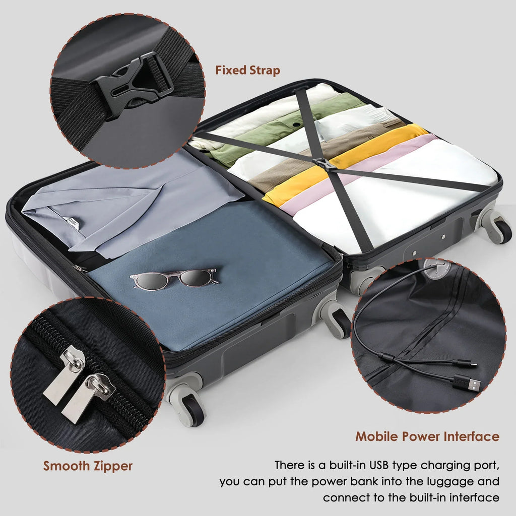 Nouveauté 2026 – Ensemble de 3 valises PAPROOS (51/61/71 cm), valise rigide légère avec port USB et crochets latéraux, bagage de voyage avec serrure TSA, valise à roulettes rigide pour l'école et les voyages, rose