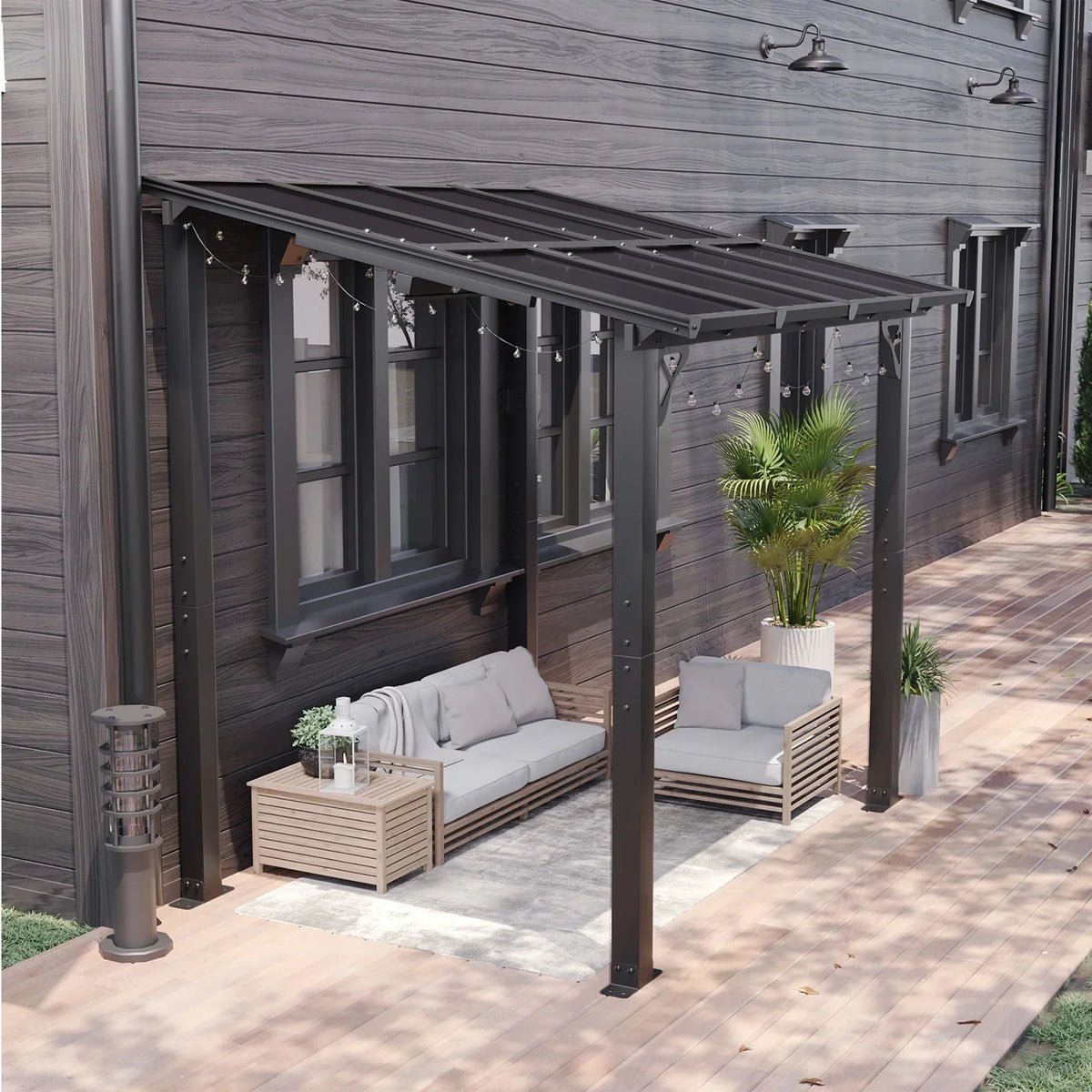 Nouveauté 2026 – Gazebo Aoxun de 2,4 m x 1,5 m pour patio, pergola avec toit incliné, grand auvent mural robuste pour barbecue, idéal pour jardin, terrasse ou patio