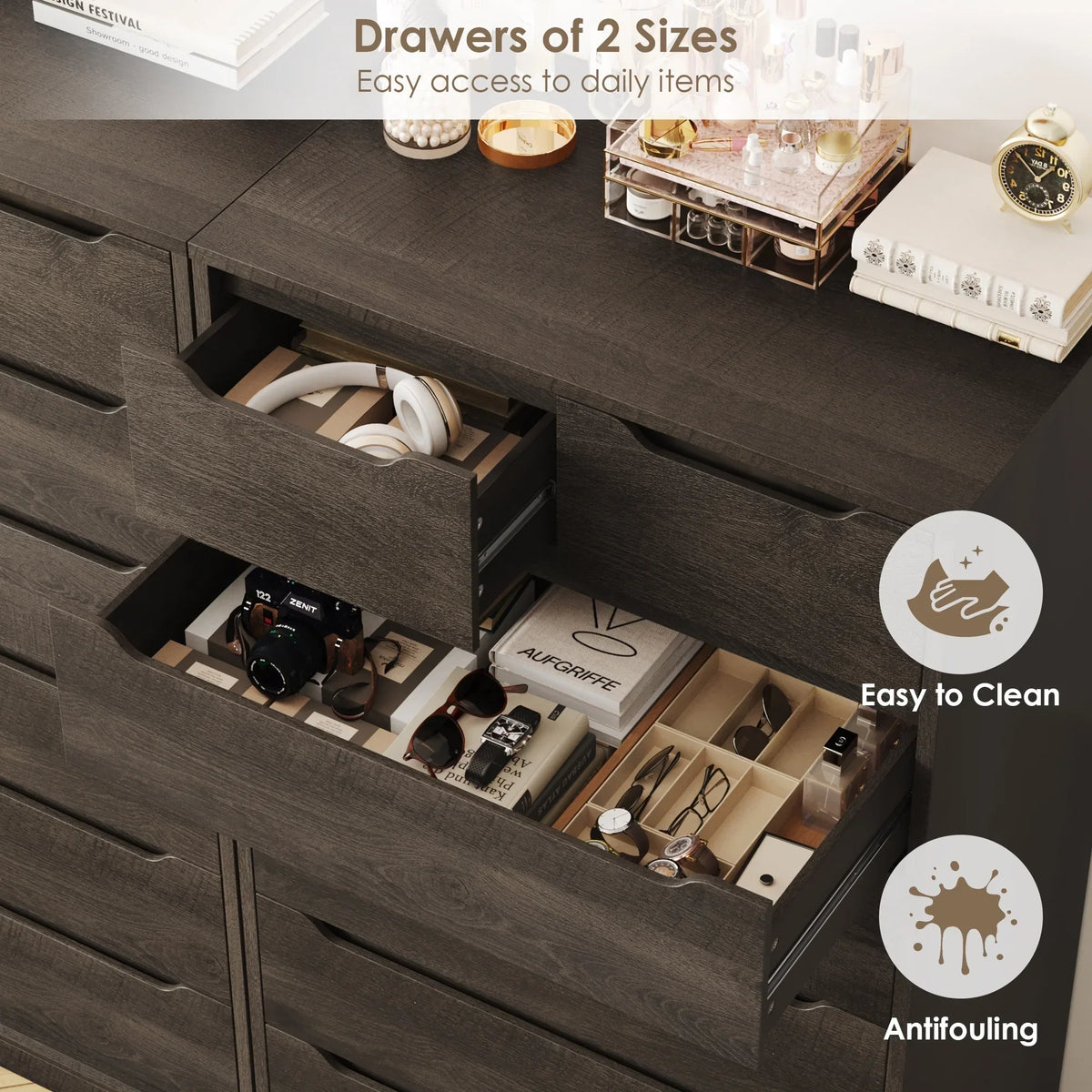Nouveauté 2026 – Commode blanche Homfa 7 tiroirs, 130 cm de hauteur, meuble de rangement en bois avec base stable améliorée, commode verticale pour chambre ou salon