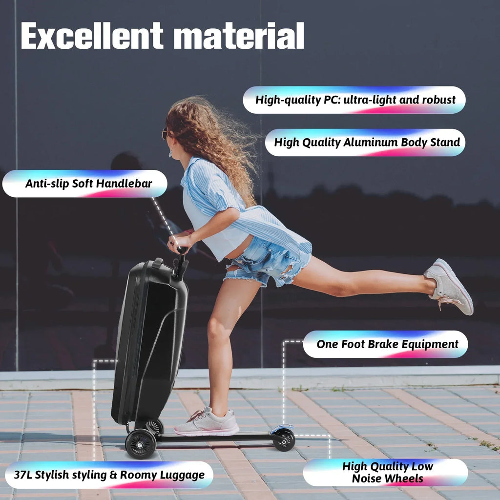 Nouveauté 2026 – Valise-trottinette Advwin pour enfants et adultes, valise rigide à roulettes pour enfants de 4 à 15 ans, multifonctionnelle, légère et pliable, avec roulettes, rose