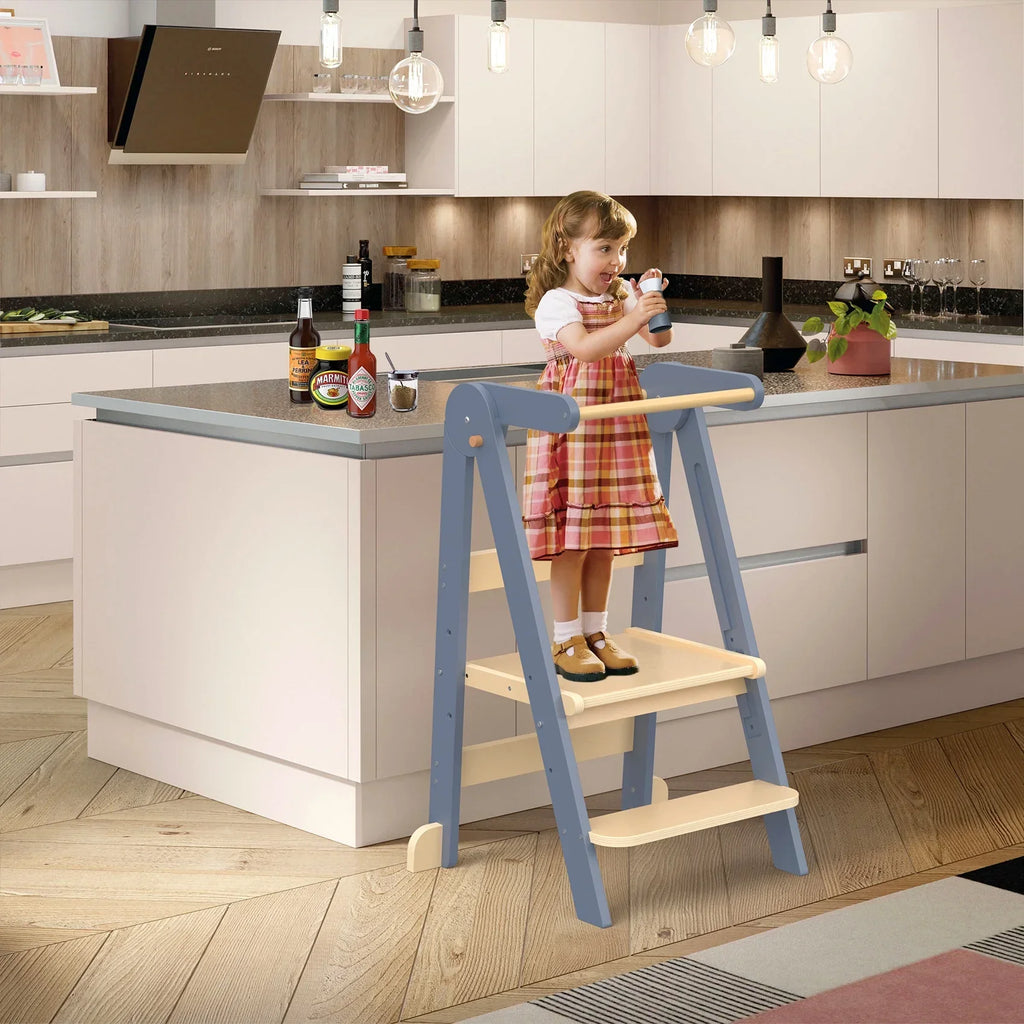 Nouveauté 2026 – Marchepied de cuisine JOZ pour tout-petits, tabouret d'apprentissage Montessori, tour pliable pour le comptoir, aide à la station debout pour les enfants, 3 hauteurs réglables, en bois, blanc