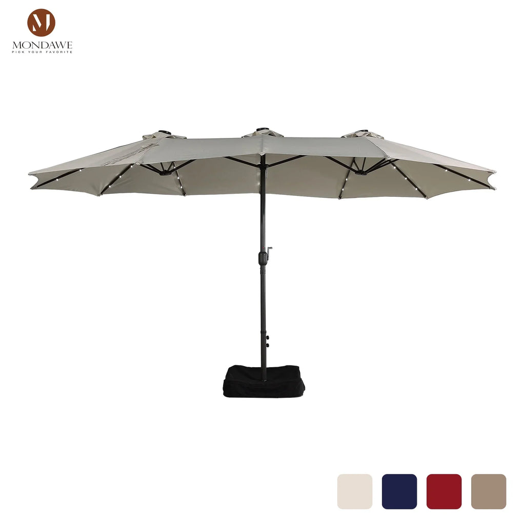 Nouveauté 2026 – Parasol rectangulaire Mondawe 4,57 m (15 pi) avec base et éclairage LED beige
