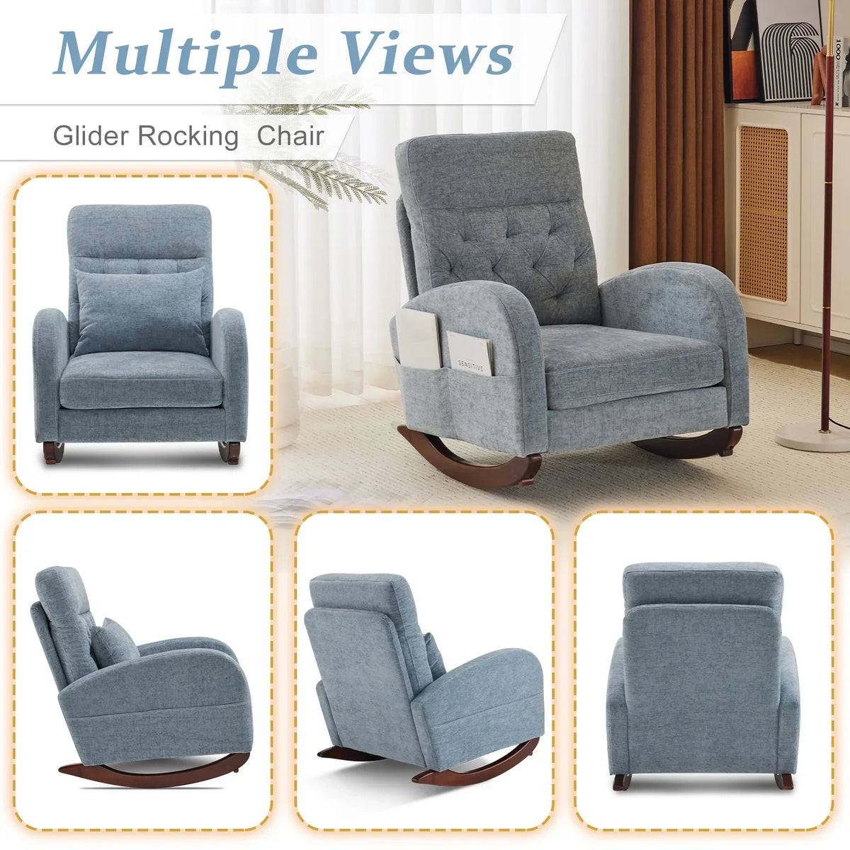 Nouveauté 2026 – Fauteuil à bascule Ktaxon , fauteuil de lecture inclinable, confortable, revêtu de velours peluche, canapé à bascule une place, beige, idéal pour le salon, la chambre d'enfant ou la chambre à coucher