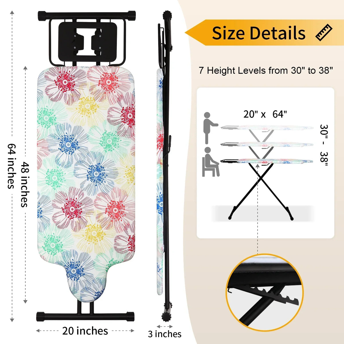 Nouveauté 2026 – Planche à repasser extra large KDJ HOME Slieton avec barre de suspension, 51 cm de large (20 pouces