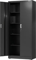 Nouveauté 2026 – Armoire de rangement métallique WORKPRO avec portes verrouillables et étagères réglables, hauteur 180 cm (71 pouces), idéale pour les outils, le bureau, la maison et les ateliers (noir), emballage soigné