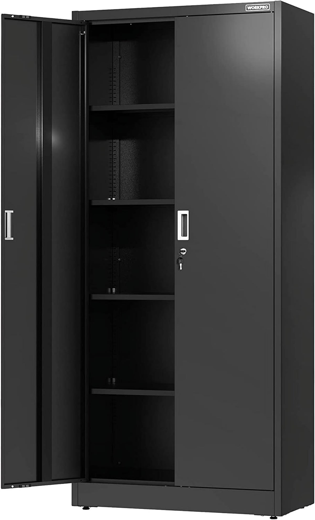 Nouveauté 2026 – Armoire de rangement métallique WORKPRO avec portes verrouillables et étagères réglables, hauteur 180 cm (71 pouces), idéale pour les outils, le bureau, la maison et les ateliers (noir), emballage soigné