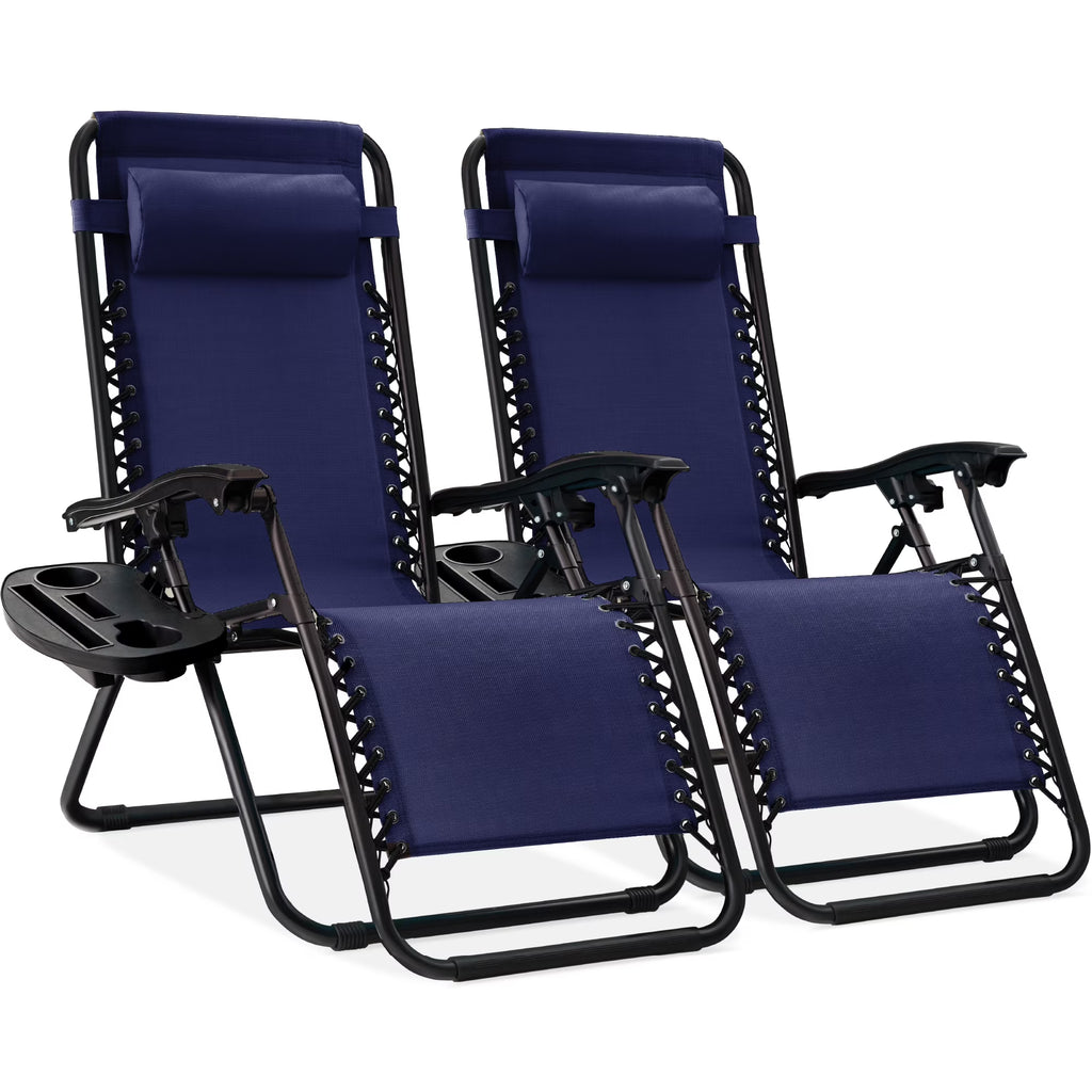Nouveauté 2026 – Ensemble de 2 fauteuils inclinables zéro gravité Best Choice Products pour terrasse et piscine avec porte-gobelet - Gris